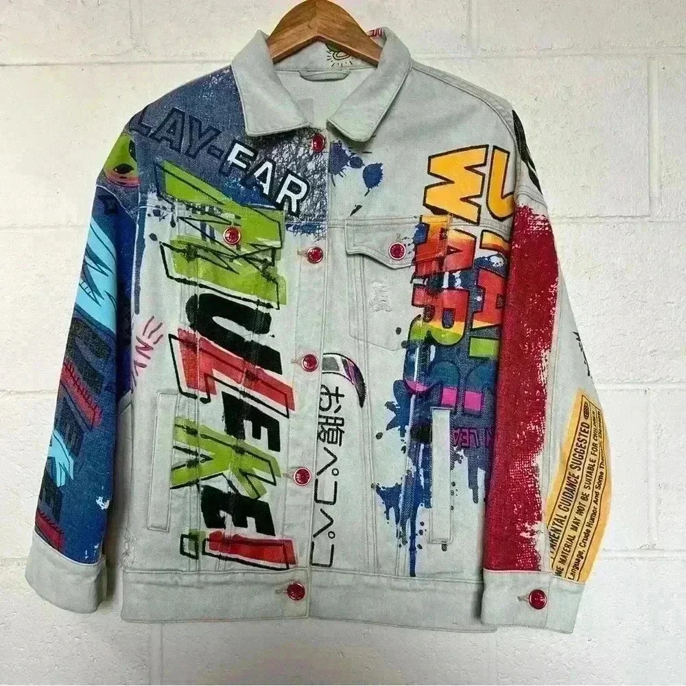 Maybe Crazy Denim Graphic Design Jacket-Size Large